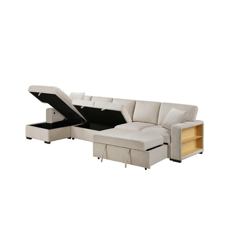Pompano Beige Sectional with Left Chaise and Pull-out Bed (L Shape) - Ornate Home