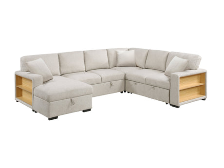 Pompano Beige Sectional with Left Chaise and Pull-out Bed (U Shape) - Ornate Home