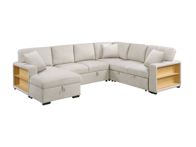 Pompano Beige Sectional with Left Chaise and Pull-out Bed (U Shape) - Ornate Home
