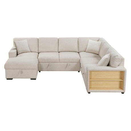 Pompano Beige Sectional with Left Chaise and Pull-out Bed (U Shape) - Ornate Home