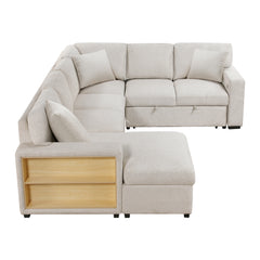 Pompano Beige Sectional with Left Chaise and Pull-out Bed (U Shape) - Ornate Home