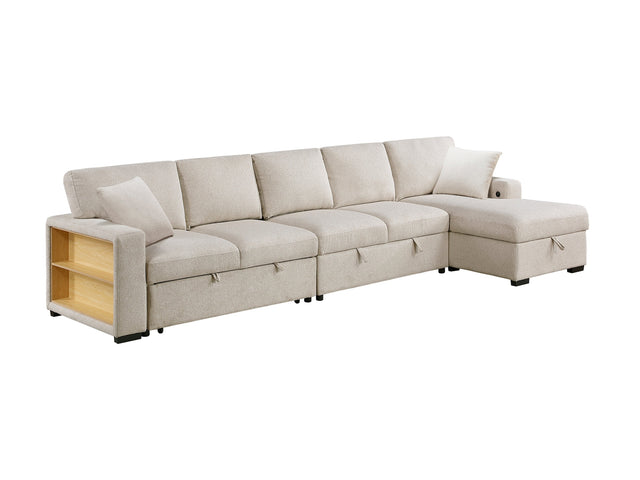 Pompano Beige Sectional with Right Chaise and Pull-out Bed (L Shape) - Ornate Home