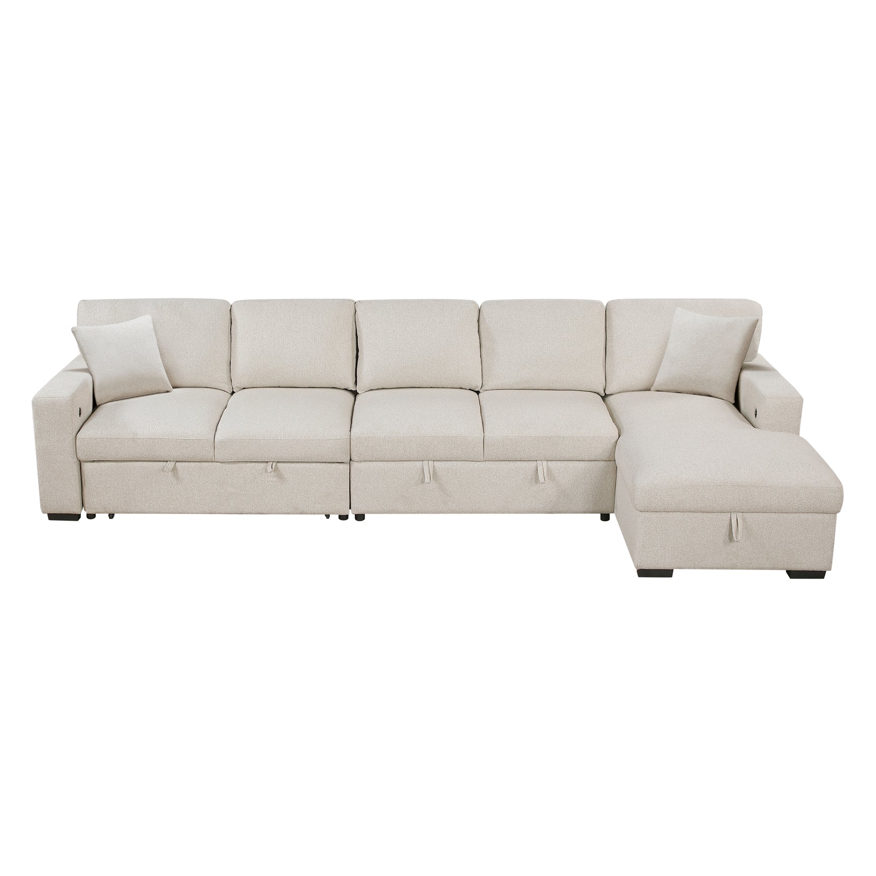 Pompano Beige Sectional with Right Chaise and Pull-out Bed (L Shape) - Ornate Home