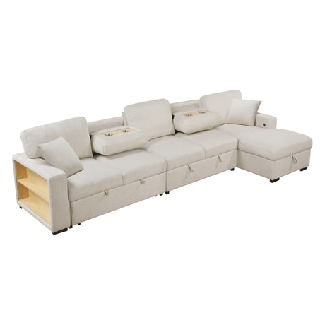 Pompano Beige Sectional with Right Chaise and Pull-out Bed (L Shape) - Ornate Home