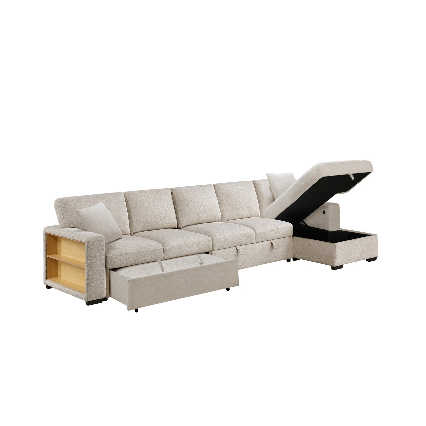 Pompano Beige Sectional with Right Chaise and Pull-out Bed (L Shape) - Ornate Home
