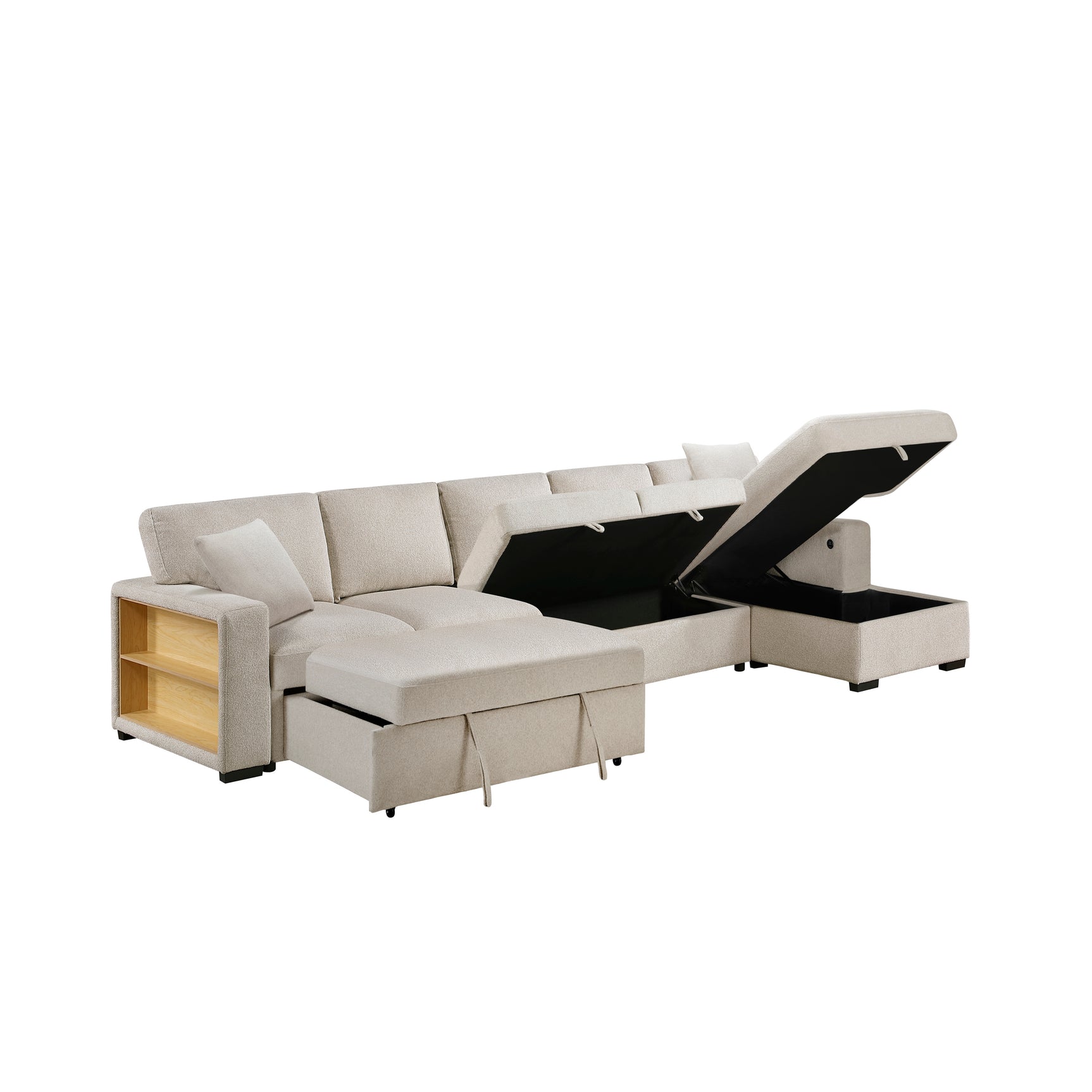 Pompano Beige Sectional with Right Chaise and Pull-out Bed (L Shape) - Ornate Home