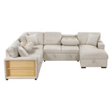 Pompano Beige Sectional with Right Chaise and Pull-out Bed (U Shape) - Ornate Home