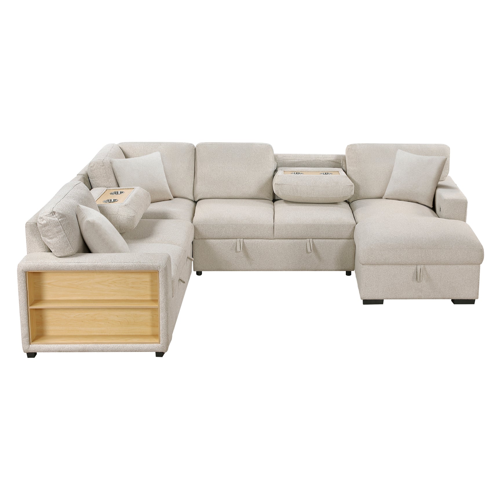 Pompano Beige Sectional with Right Chaise and Pull-out Bed (U Shape) - Ornate Home