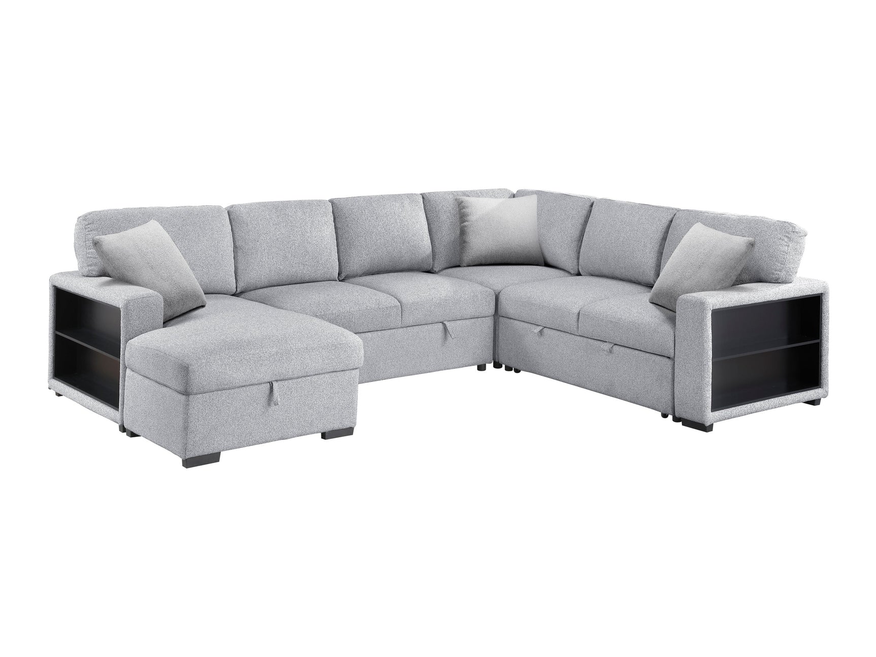 Pompano Gray Sectional with Left Chaise and Pull-out Bed (U Shape) - Ornate Home