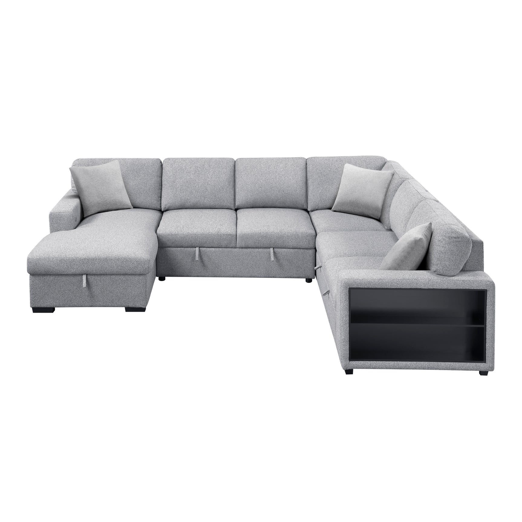 Pompano Gray Sectional with Left Chaise and Pull-out Bed (U Shape) - Ornate Home