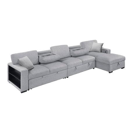 Pompano Gray Sectional with Right Chaise and Pull-out Bed (L Shape) - Ornate Home