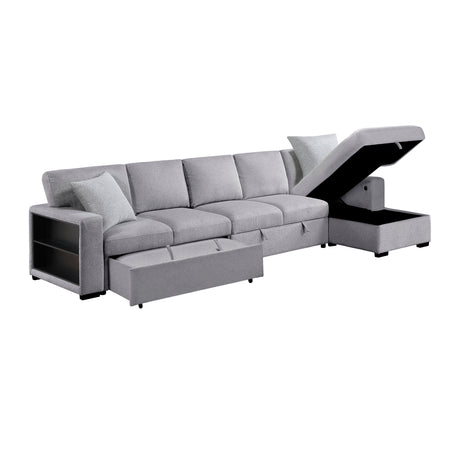 Pompano Gray Sectional with Right Chaise and Pull-out Bed (L Shape) - Ornate Home