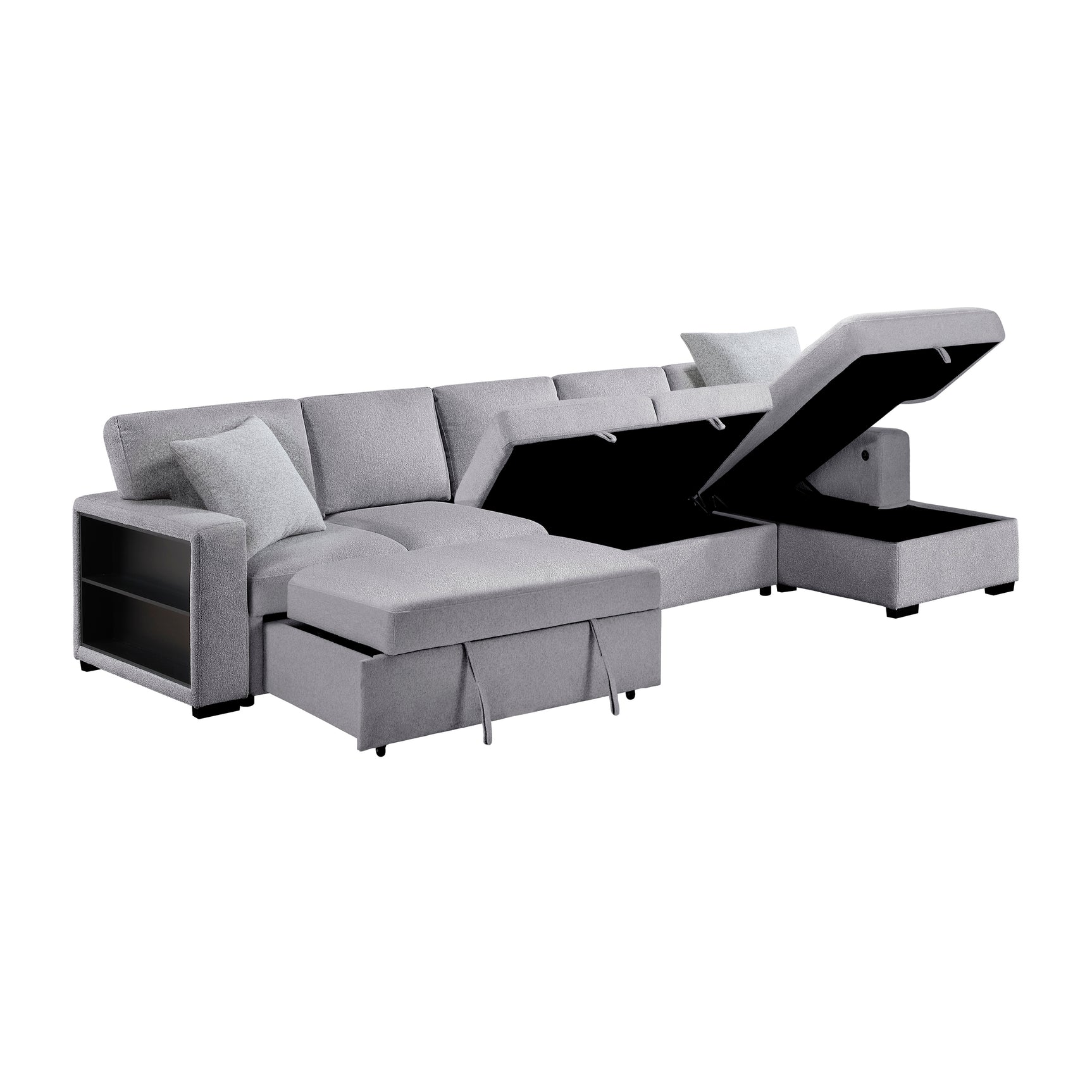 Pompano Gray Sectional with Right Chaise and Pull-out Bed (L Shape) - Ornate Home