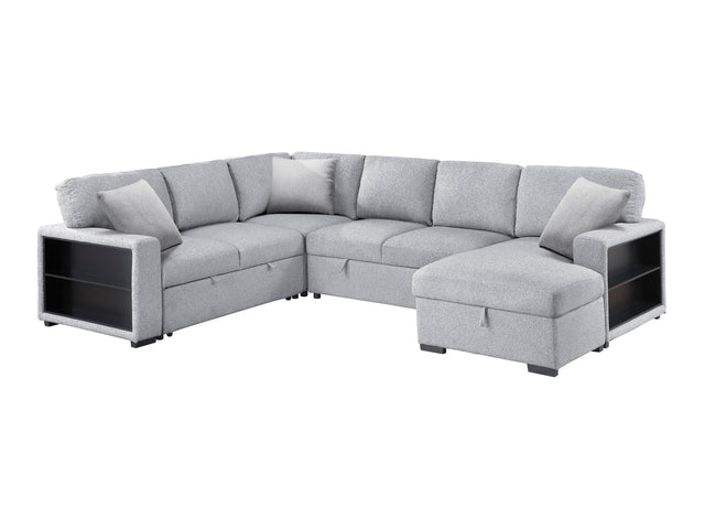 Pompano Gray Sectional with Right Chaise and Pull-out Bed (U Shape) - Ornate Home