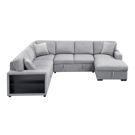 Pompano Gray Sectional with Right Chaise and Pull-out Bed (U Shape) - Ornate Home