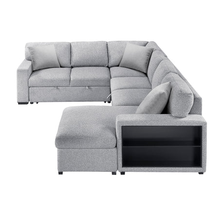 Pompano Gray Sectional with Right Chaise and Pull-out Bed (U Shape) - Ornate Home