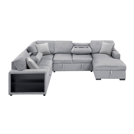 Pompano Gray Sectional with Right Chaise and Pull-out Bed (U Shape) - Ornate Home