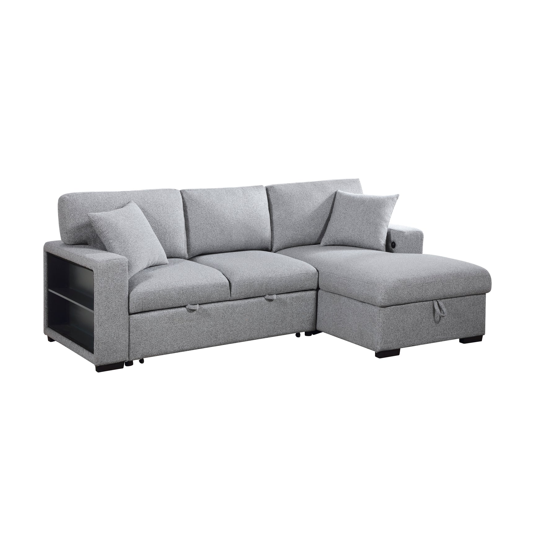 Pompano Gray Sectional with Right Side Chaise and Pull-out Bed - Ornate Home