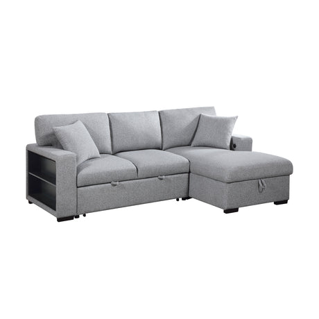 Pompano Gray Sectional with Right Side Chaise and Pull-out Bed - Ornate Home