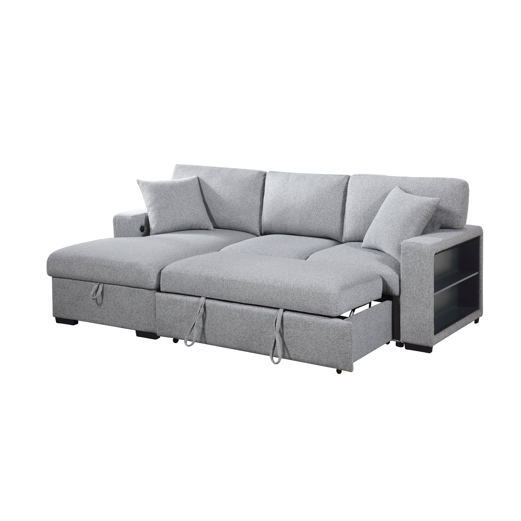 Pompano Sleeper Sectional with Left Chaise, Pull-out Bed and Hidden Storage, Charging Ports - Ornate Home