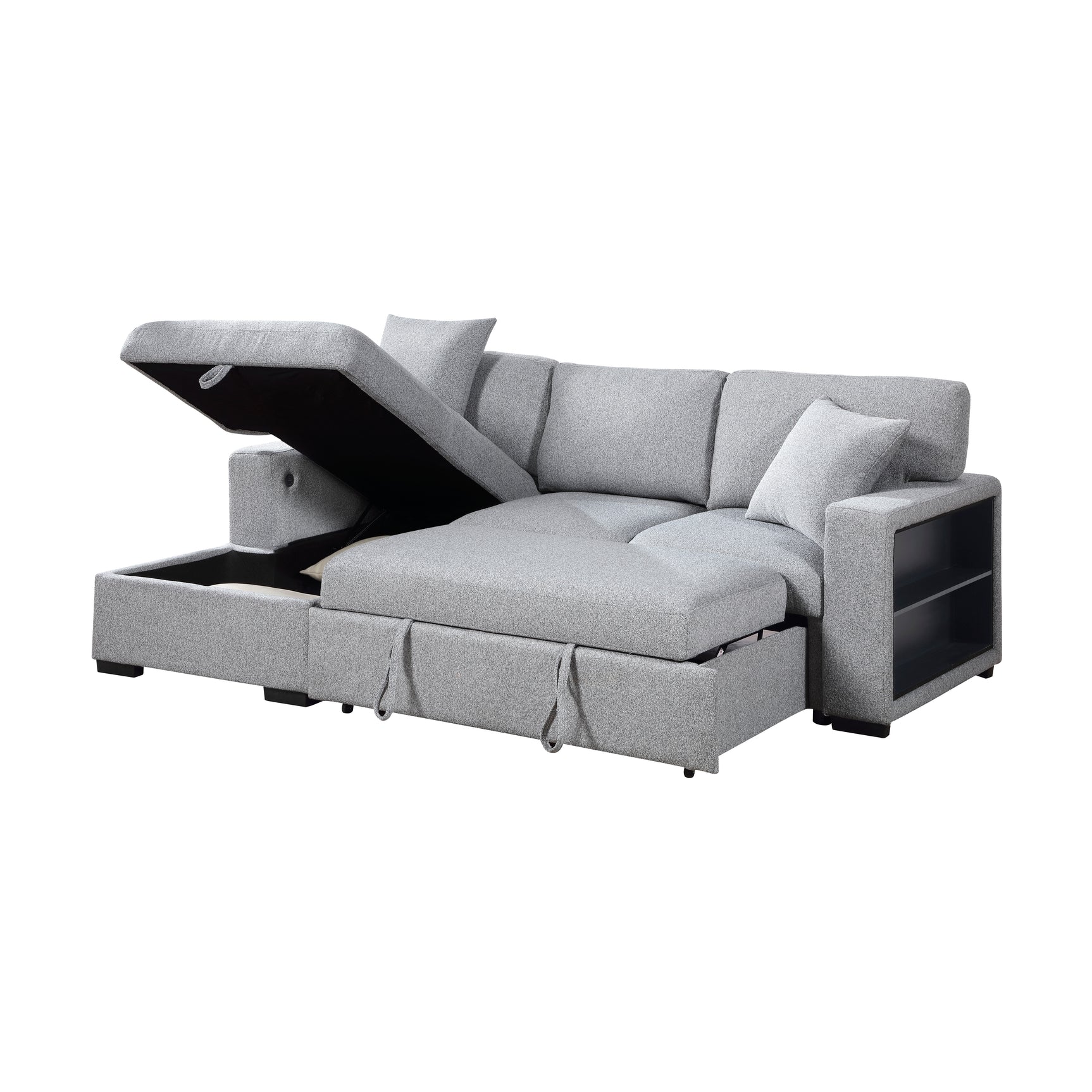 Pompano Sleeper Sectional with Left Chaise, Pull-out Bed and Hidden Storage, Charging Ports - Ornate Home