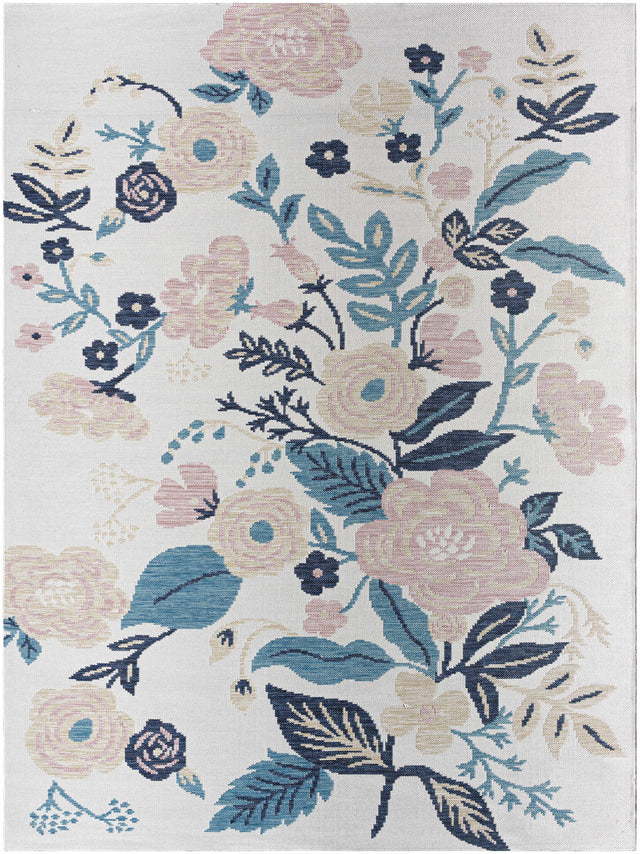 Ponto Cream & Blue Floral Outdoor Area Rug - Clearance - Ornate Home