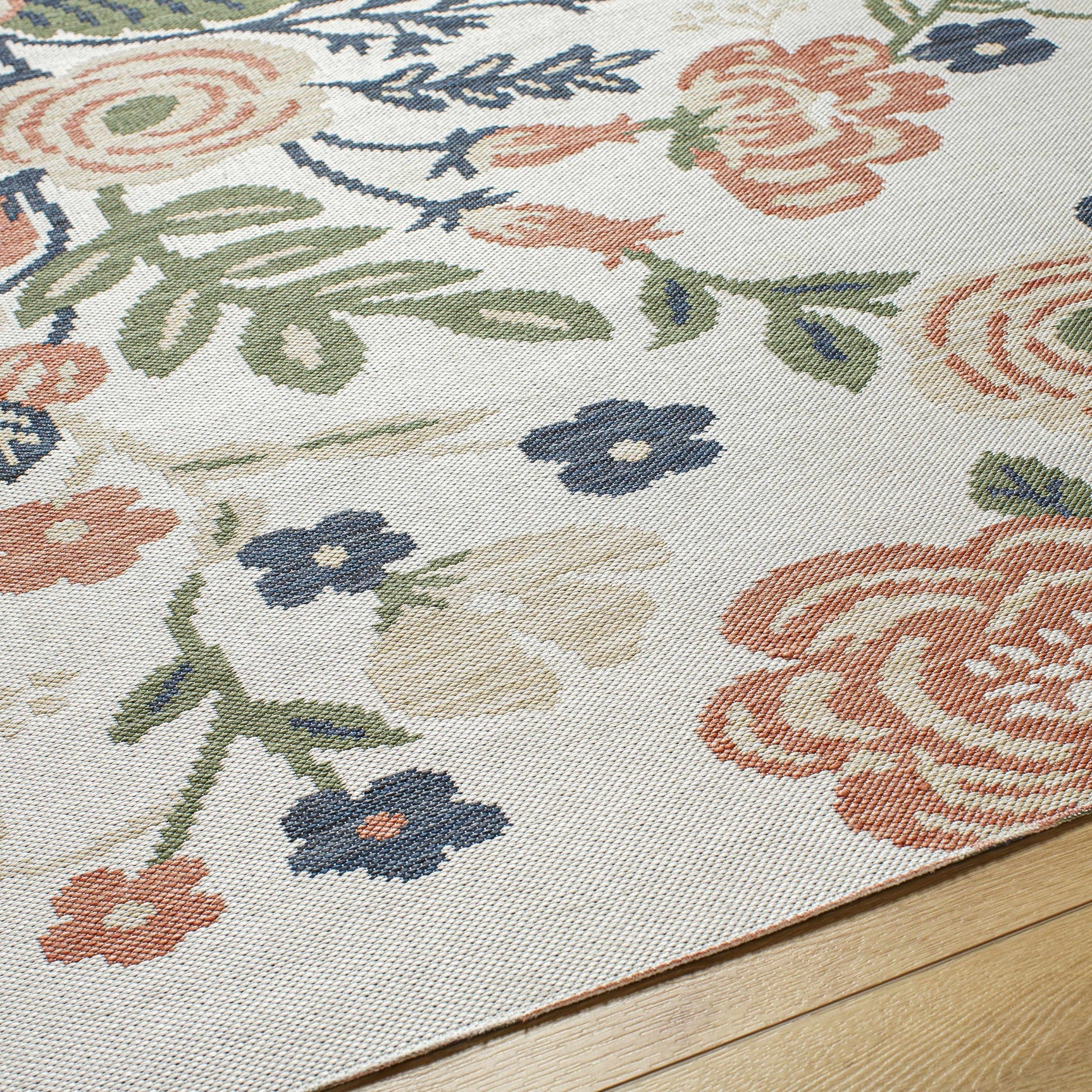 Ponto Cream & Green Floral Outdoor Area Rug - Clearance - Ornate Home