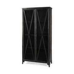 Poppy Black Metal with Glass Door Display Cabinet - Ornate Home