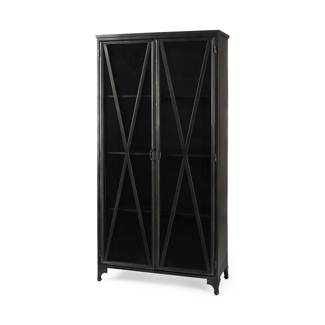 Poppy Black Metal with Glass Door Display Cabinet - Ornate Home