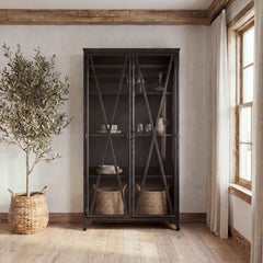 Poppy Black Metal with Glass Door Display Cabinet - Ornate Home