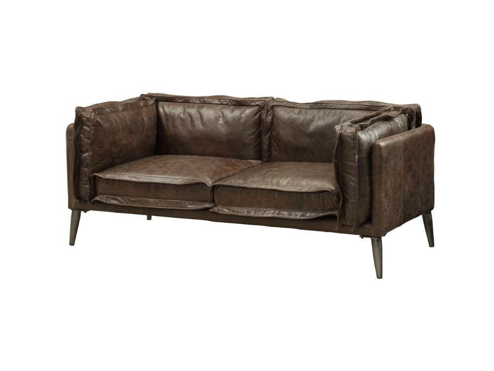 Porchester Distress Chocolate Leather Loveseat - Ornate Home