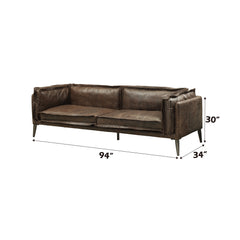 Porchester Distress Chocolate Top Grain Genuine Leather Sofa - Ornate Home