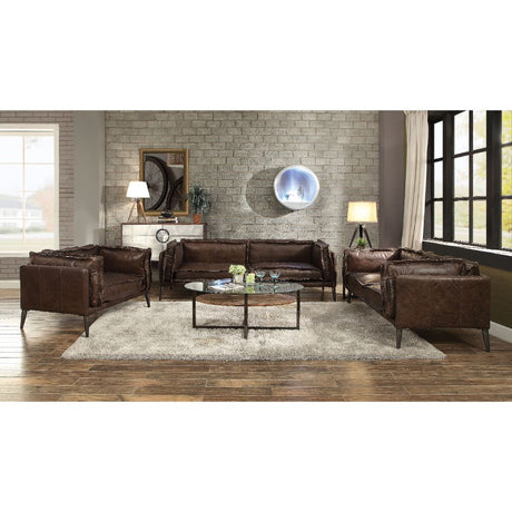 Porchester Distress Chocolate Top Grain Genuine Leather Sofa - Ornate Home