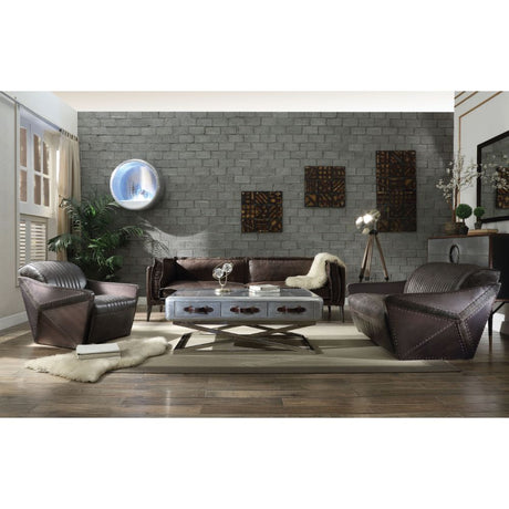 Porchester Distress Chocolate Top Grain Genuine Leather Sofa - Ornate Home