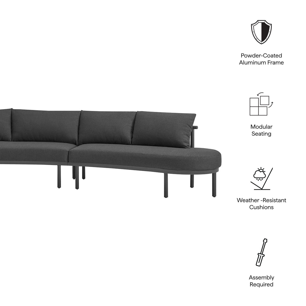 Porta Anthracite 3 Piece Outdoor Patio Aluminum Modular Sofa - Ornate Home