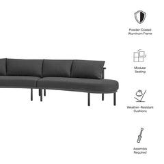 Porta Anthracite 3 Piece Outdoor Patio Aluminum Modular Sofa - Ornate Home