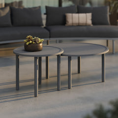 Porta Charcoal 2 Piece Nesting Outdoor Patio Aluminum Coffee Table Set - Ornate Home
