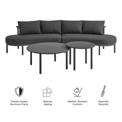 Porta Charcoal/Anthracite 4 Piece Outdoor Patio Aluminum Modular Sofa Set - Ornate Home