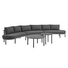 Porta Charcoal/Anthracite 5 Piece Outdoor Patio Aluminum Modular Sofa Set - Ornate Home