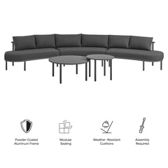 Porta Charcoal/Anthracite 5 Piece Outdoor Patio Aluminum Modular Sofa Set - Ornate Home