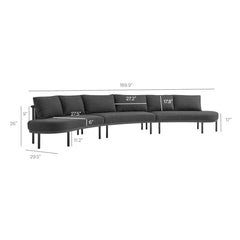 Porta Charcoal/Anthracite 5 Piece Outdoor Patio Aluminum Modular Sofa Set - Ornate Home