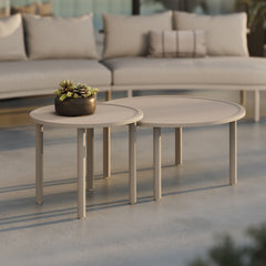 Porta Khaki 2 Piece Nesting Outdoor Patio Aluminum Coffee Table Set - Ornate Home