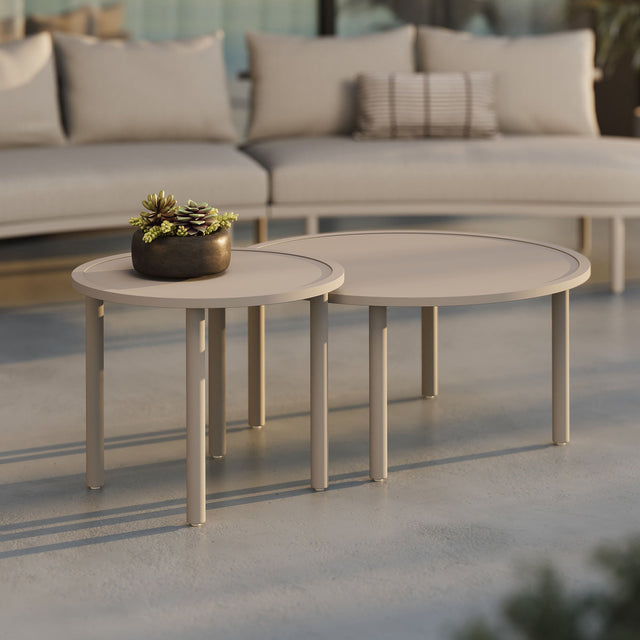 Porta Khaki 2 Piece Nesting Outdoor Patio Aluminum Coffee Table Set - Ornate Home