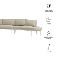 Porta Khaki/Stone 3 Piece Outdoor Patio Aluminum Modular Sofa - Ornate Home