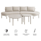 Porta Khaki/Stone 4 Piece Outdoor Patio Aluminum Modular Sofa Set - Ornate Home