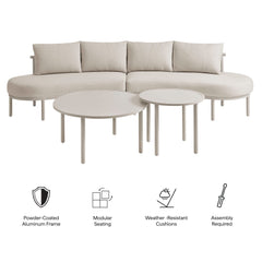 Porta Khaki/Stone 4 Piece Outdoor Patio Aluminum Modular Sofa Set - Ornate Home