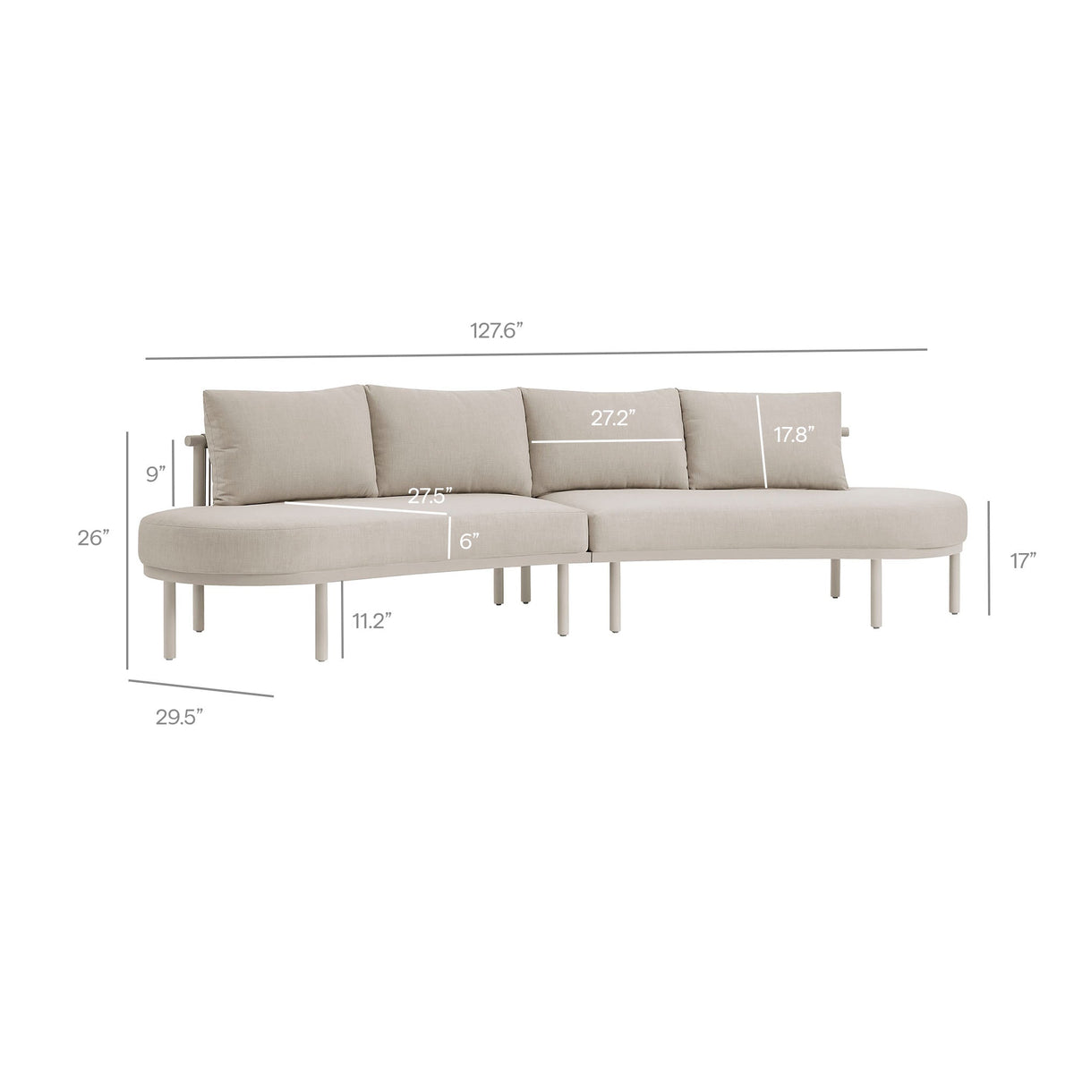 Porta Khaki/Stone 4 Piece Outdoor Patio Aluminum Modular Sofa Set - Ornate Home