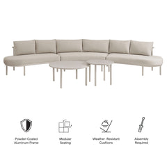 Porta Khaki/Stone 5 Piece Outdoor Patio Aluminum Modular Sofa Set - Ornate Home