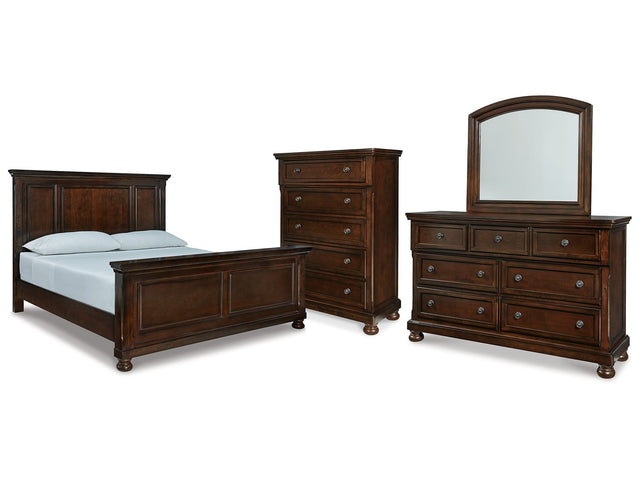 Porter Rustic Brown California King Panel Bed & Dresser & Mirror & Chest - Ornate Home