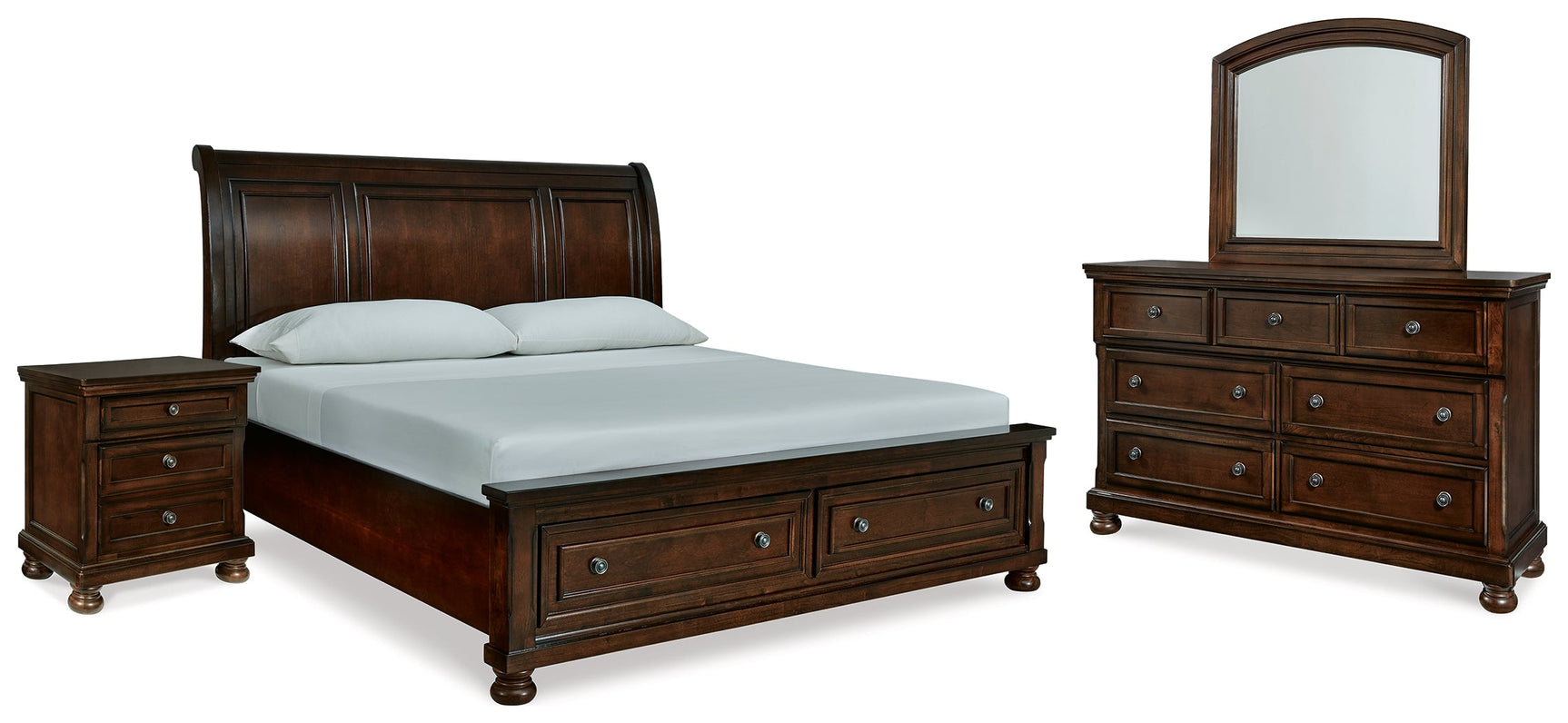 Porter Rustic Brown California King Sleigh Bedroom Set with Dresser, Mirror and Nightstand (Online Special Price) - Ornate Home